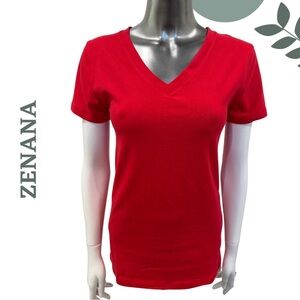 🛍️3/$40 Zenana Ruby Red V-Neck Tee Short Sleeve – Size Medium